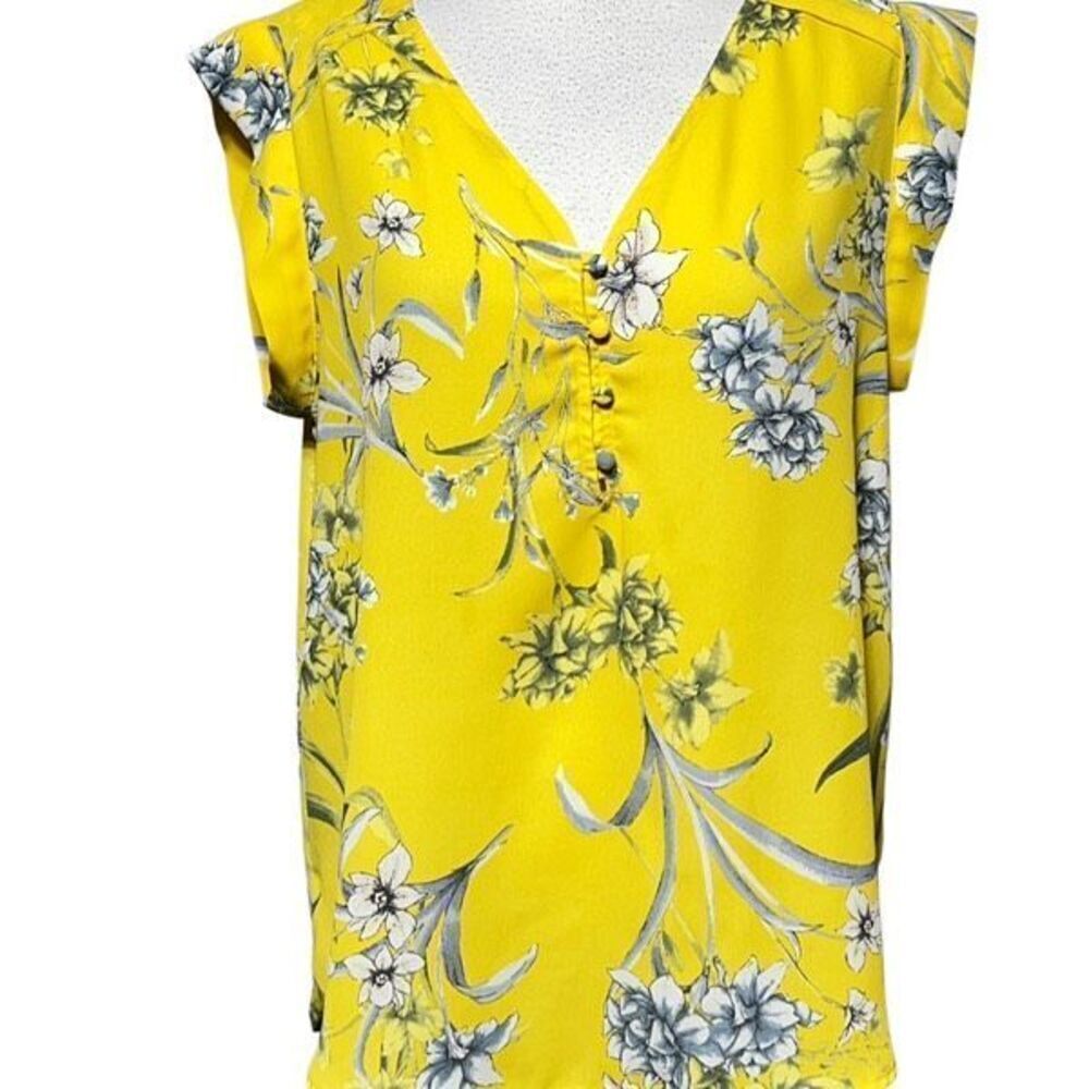Pleione Sleeveless Bright Yellow Floral Blouse Size Medium